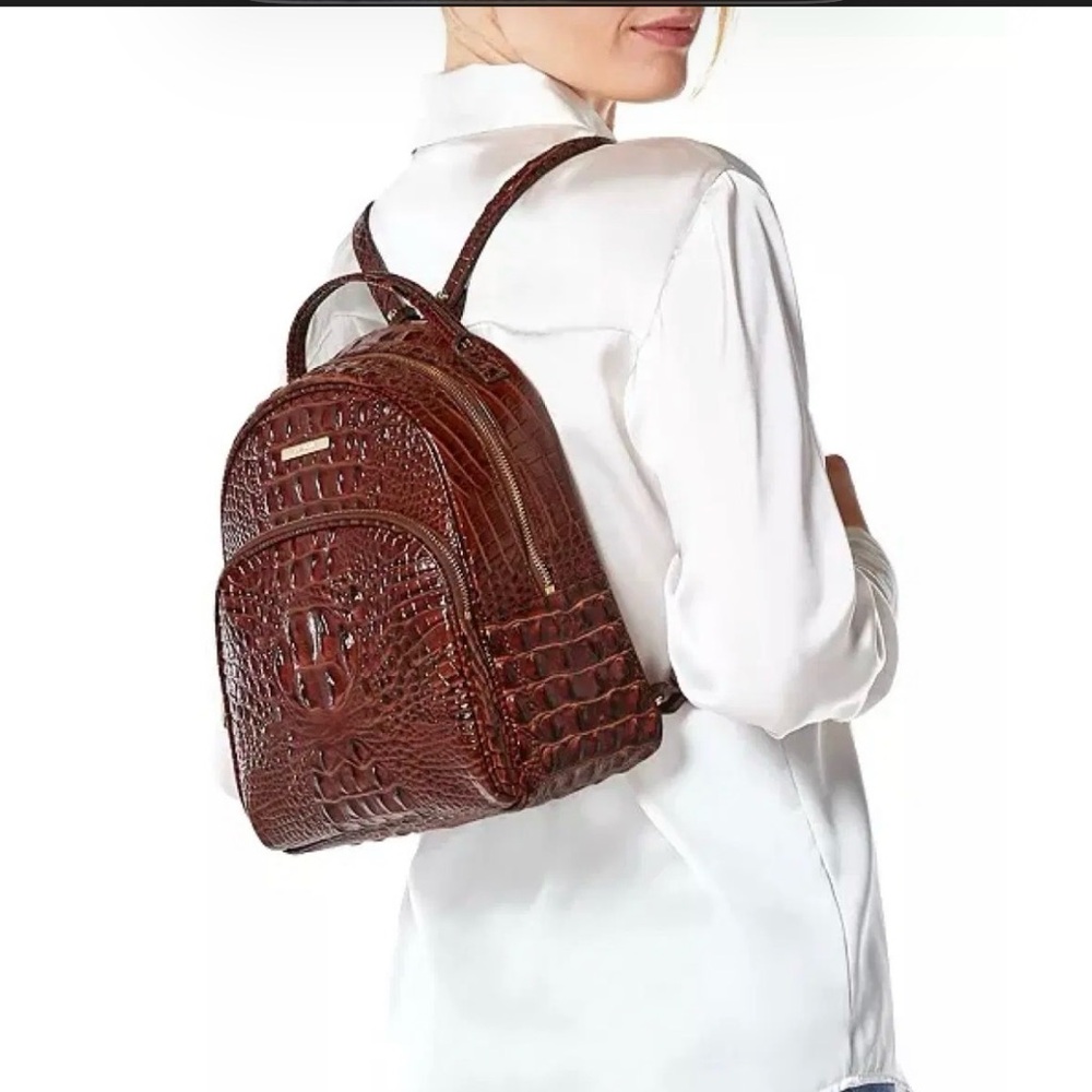 Brahmin Cognac Croc-Embossed Mini Backpack